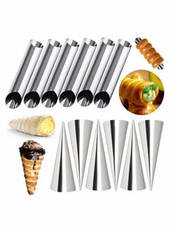 Buy Cream Horn Molds Stainless Steel Cone Shaped and Tubular Shaped Mold for Cannoli Tubes Ice Cream Lady Lock Puff Waffle Pastry Roll Horn Croissant Shell Cream Roll, 12 Pieces in UAE