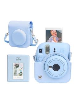 Buy Case for Fujifilm Instax Mini 12 Camera Protective PU Leather Bag Cover with Adjustable Shoulder Strap and Mini Photo Album 64 Pockets (Pastel Blue) in UAE