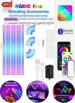 اشتري 4 Pieces Light Bar Bluetooth APP Led Smart Night Lights RGBIC Voice Control Music Sync DIY Wall Light For TV Bedroom Game Room Bar Decora في الامارات