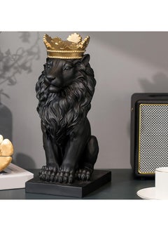 اشتري Lion Statue Outdoor Collectible Figurines - Gold Crown Black Standing Lion Home Decor For Desk في مصر