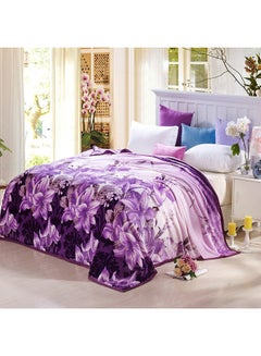 Buy Flower Printed Soft Blanket Cotton Purple 180x200centimeter in UAE