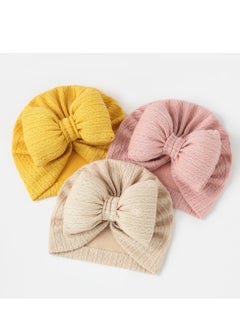 Buy Baby knitted cotton big bow children's pullover hat 3 pieces in Saudi Arabia