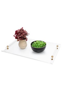 اشتري Acrylic Tray, Clear Tray, Acrylic Serving Tray with Handles for Ottoman, Coffee, Appetizer, Breakfast (Clear) في الامارات