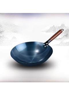 Buy Traditional Iron Wok Non-Stick Uncoated 40cm [round bottom without ears] 1.35 thick wooden handle iron pot [manual boiling pot]] in UAE