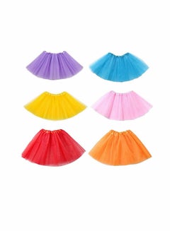 Buy Dress-Up Tutus for Girls - Pack of 6 Colored Tutu Skirts - Tulle Three-Layered Girls Tutu Girls Ballet Tutu Kids Birthday Princess Party Favor Dress Skirt Set in UAE