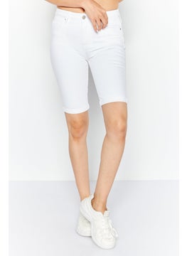 اشتري Women Slim Fit Solid Denim Short, White في الامارات