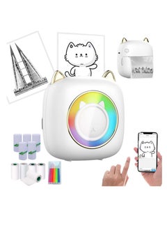 Buy Portable Mini Pocket Thermal Sticker Printer with 7 Color LED Light Customizable for DIY Scrapbooking and Study Projects in Saudi Arabia