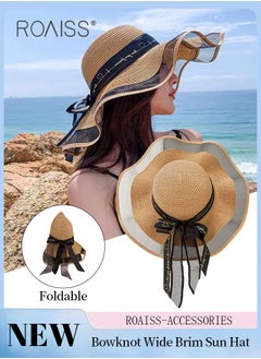 Buy Bohemian Wide Wave Brim Sun Hat Foldable Sun Visor Bowknot Summer Beach Straw Hat for Women Khaki in Saudi Arabia