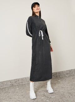 Buy Printed Taping Sleeve Fleece Sweatshirt Maxi Dress in Saudi Arabia