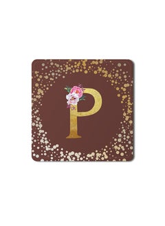 Buy Designer Leather Coasters Mat for Beverage Drinks- Custom Monogram Initial Letter Floral Pattern Alphabet - P (Brown) in UAE