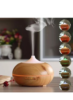 Buy 500ML Aromatherapy Essential Oil Diffuser Wood Grain Remote Control Ultrasonic Air Humidifier Cool with 7 Color LED Light in UAE