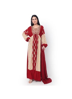 اشتري EMBROIDERED WITH PRINTED SOLID RED COLOUR ARABIC JALABIYA DRESS في الامارات