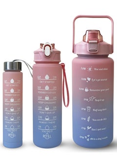 Buy SPRINTERS - Large 2 Liters 64Oz BPA Free Multicolor Water Bottle - Leak Proof With Straw, Motivational Quote And Time Marker, Anti Slip For Sports,Fitness, Gym (Pink/Blue Pack Of 3) in UAE