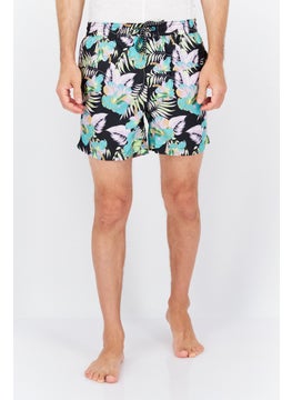 Buy Men Allover Printed Drawstring Board Short, Black Combo in UAE