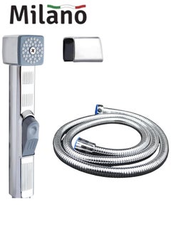 Buy Milano Square Chrome Shattaf Bidet Sprayer Set – 47-Inch Stainless Steel Hose, Wall-Mounted, Personal Hygiene, Baby Diaper Washer, Leak-Proof, Easy Installation, Durable Chrome Finish in UAE