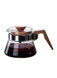 اشتري Standard Glass Coffee Carafe Coffee Server Pour Over Clear Coffee Maker Glass Coffee Server Pot with Wooden Handle Lid for Home Office في السعودية