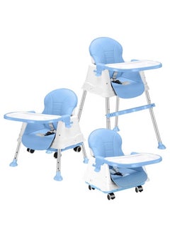 Buy 3 in 1 Adjustable Height Convertible Baby High Chair and Feeding Booster Seat for Kids Toddle with Footrest, Wheels, Cushion in UAE