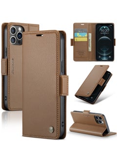 Buy CaseMe Flip Wallet Case For iPhone 12 Pro MAX RFID Blocking PU Leather Wallet Flip Folio Case with Card Holder Kickstand Shockproof Phone Cover - Brown in Egypt