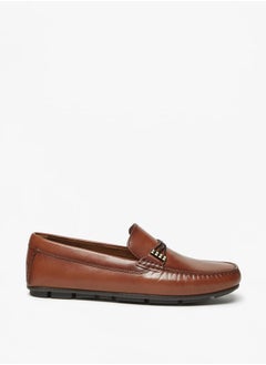 Buy Men Solid Slip-On Loafers With Metallic Accent in UAE