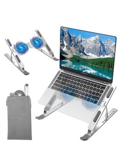 Buy Laptop Stand with Fan, Height and Wind Adjustable, Foldable Computer Laptop Cooling Stand, 16 Color Light Effects, Laptop Stand for MacBook Pro/Air, iPad, Laptops 10-18 Inch | Silver in Saudi Arabia