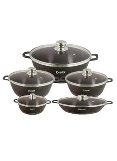 Buy 10 pieces Granite Coated Cookware Set with Glass Lid Black/Red/Clear in UAE
