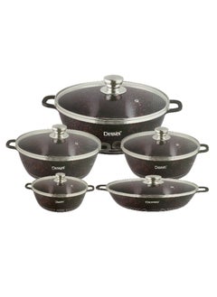 Buy 10 pieces Granite Coated Cookware Set with Glass Lid Black/Red/Clear in UAE