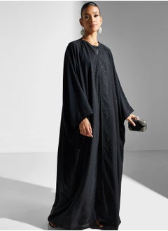 Buy Embellished Black Flared Sleeve Abaya With Sheila in UAE