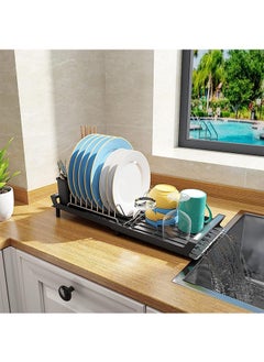 Buy Dish Drying Rack, Expandable Dish Rack for Kitchen Counter with Utensil Holder, Stainless Steel Small Dish Drainer Organizer with Drainboard for Kitchen in Sink in UAE