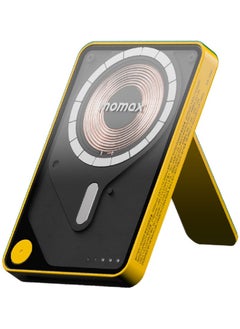 Buy Momax 1-Power X PRO 5000mAh Magnetic Wireless Power Bank with Stand and Built-in USB-C Cable - Yellow in UAE