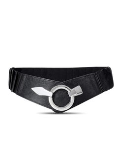 Buy Wide Elastic Waist Belt Vintage, Girls Thick Stretch Belt with Interlock Buckle , Women Stretch Waist Belt,  Fashion Retro Leather Waistband for Ladies Dress Decoration Black in UAE