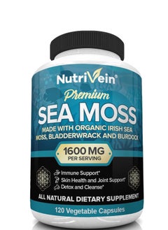 Buy Organic Sea Moss 1600 mg Plus Bladderwrack and Burdock 120 Capsules in UAE