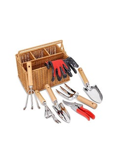 Buy SOLIGT Gardening Hand Tools with Basket Garden Tool Set with Pruning Shears, Cultivator, Gloves Heavy-Duty Stainless Steel Gardening Tools with Wood Handle Gardening Gifts for Women Men in UAE