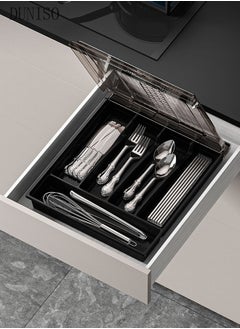 اشتري Drawer Organizers, Kitchen Silverware Tray For Drawer, Utensil Tray Drawer Organizer, Kitchen Silverware Organizer, Cutlery Flatware Organizer With Drawers(Black) في السعودية