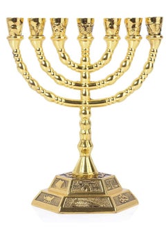 Buy BRTAGG 12 Tribes of Menorah, 7 Branch Candle Holder (5 Inches, Gold) in UAE