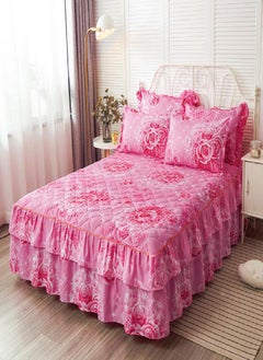 Buy 1/3pcs 15 Inch Drop 3D Digital Floral Pattern Printed Ruffled Bed Skirt Sheets with Pillow Shames Set Soft & Comfortable Bedspread Coverlet Bed Skirts in Saudi Arabia