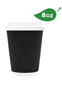Buy Pack of 20-Piece 8 ounce Black Rippled Paper Disposable Coffee/Tea Cups with Lids Hot & Cold Beverage for Event Wedding Party and Office use in Saudi Arabia