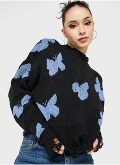 Buy Butterfly Intarsia Cropped Sweater in UAE