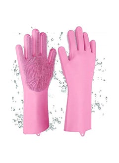 اشتري Reusable Silicone Scrubber Dishwashing Gloves with Bristles and Scrubber Household Washing Gloves for Kitchen, Car, Pet care, Dishes, and Food في الامارات