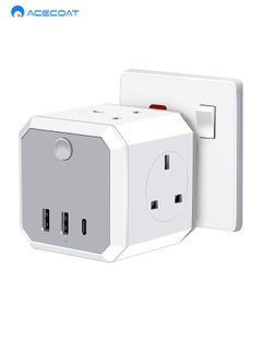 اشتري Multi Plug Extension Adaptor with 3 USB, Cube Extension with USB C Slots 3.1A Fast Charge, Multi USB Plug, 4 Way Plug Adapter UK 13A Switched 6 in 1 Extender for Home, Office, Travel, Kitchen, White في السعودية