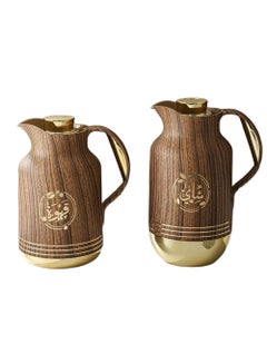 Buy Petros Thermos Set Of 2 Pieces For Coffee And Tea Wooden/Golden1 Liter And 0.7 Liter in Saudi Arabia