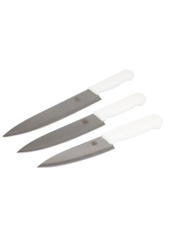 Buy Chef knife Set of 3pcs with Sharp Stainless steel Blade Durable design, Slicing, Dicing, Chopping and Carving for Home/Restaurant, Polypropylene handles Dishwasher Safe - 6, 8 and 10 inch in Saudi Arabia