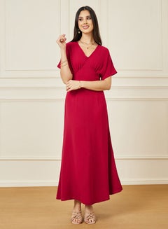 Buy Solid V Neck A-Line Maxi Dress in Saudi Arabia