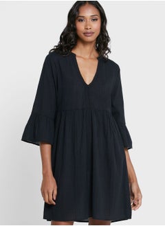 Buy V-Neck Pleat Detail Dress in Saudi Arabia