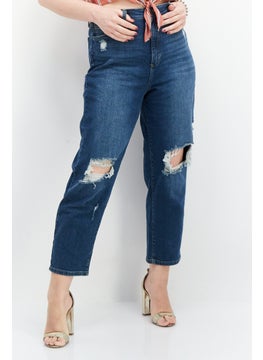 اشتري Women Straight Fit Wash Stretchable Mom Jeans, Blue في الامارات