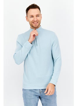 اشتري Men Mock Neck Long Sleeve Allover Print Sweatshirt, Light Blue/White في الامارات