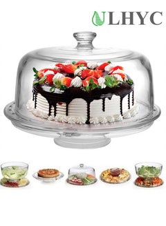 Buy Extra Large (12 Inch) 6-in-1 Acrylic Cake Stand with Dome Lid Multipurpose Plate, Salad Bowl/Vegetable Platter/Punch Bowl/Dessert Platter/Fries and Dips in Saudi Arabia