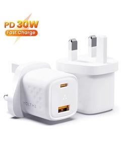 Buy 30W GaN3 Dual Port USB-C Power Adapter | Fast Charging Wall Charger for iPhone 16 Pro/Max/Plus Series, iPhone 15 Pro/Max/15/15 Plus, iPhone 14/13/12, iPad, MacBook Air, Samsung Galaxy S24/S23/S22/S21, and More | PD 30W for Efficient Power Delivery- White in UAE