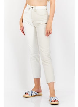 اشتري Women Mom Fit Two Tone Non Stretchable Denim Jeans, Off White/Cream في الامارات