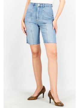 Buy Women Denim Washed Basic Short, Blue in UAE