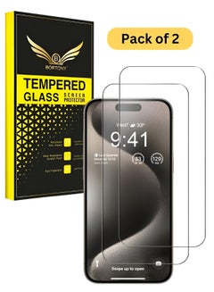 Buy iPhone 15 Pro Screen Protector 6.1 Inch 【Pack of 2】9H Diamond Series Full-Coverage HD Tempered Glass Screen Protector Easy Installation Clear in UAE